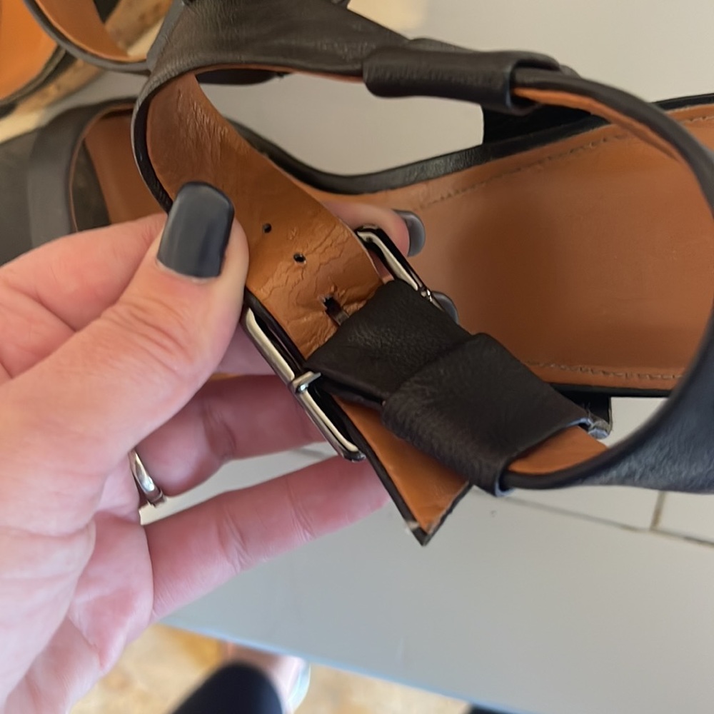 Calvin Klein Black Leather & Cork Wedges Sz 10 - Picture 5 of 11